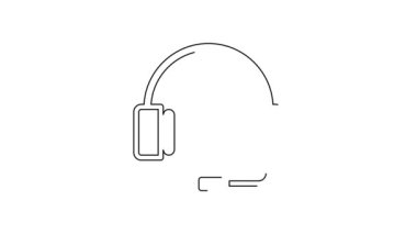 Siyah çizgi kulaklık simgesi beyaz arkaplanda izole edildi. Kulaklıklar. Müzik, hizmet, iletişim ve operatör konsepti. 4K Video hareketli grafik canlandırması.