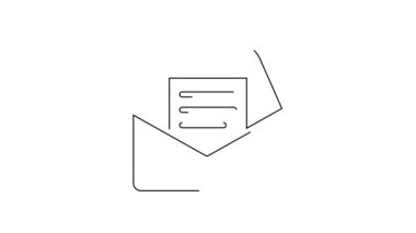 Beyaz arkaplanda siyah satır e- posta ve e- posta simgesi izole edildi. Zarf sembolü e-postası. E- posta kodu. 4K Video hareketli grafik canlandırması.