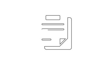 Beyaz arkaplanda siyah çizgi belge simgesi izole edildi. Dosya simgesi. Kontrol listesi simgesi. İş konsepti. 4K Video hareketli grafik canlandırması.