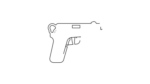 黑线手枪或枪图标隔离在白色背景 警察或军队的手枪 小火器 4K视频运动图形动画 — 图库视频影像