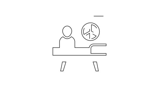 Zwarte Lijn Vredespictogram Geïsoleerd Witte Achtergrond Hippie Symbool Van Vrede — Stockvideo