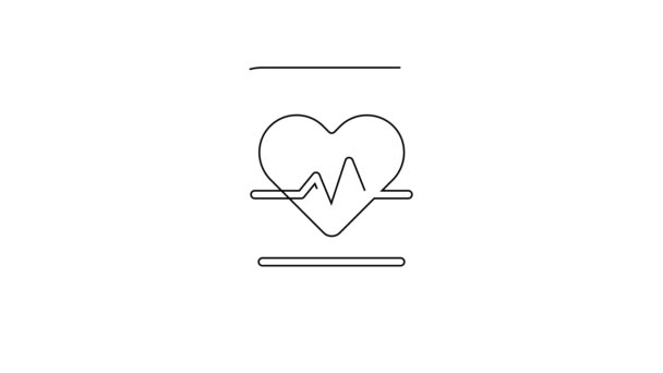 Черная Линия Сердцебиение Значок Изолирован Белом Фоне Знак Сердцебиения Икона — стоковое видео