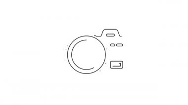 Siyah çizgi fotoğraf makinesi simgesi beyaz arkaplanda izole edildi. Foto kamera. Dijital fotoğrafçılık. 4K Video hareketli grafik canlandırması.