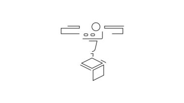 Siyah çizgi 3D yazıcı küp simgesi beyaz arkaplanda izole edildi. 3D baskı. 4K Video hareketli grafik canlandırması.