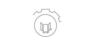 Siyah çizgi 3D yazıcı ayarı simgesi beyaz arkaplanda izole edildi. 3D baskı. 4K Video hareketli grafik canlandırması.