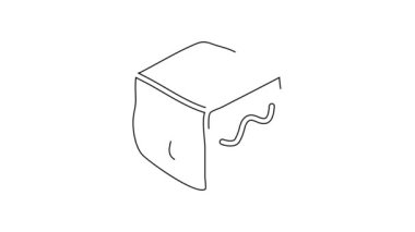 Beyaz arkaplanda siyah çizgi Isometric küp simgesi izole edildi. Geometrik küp katı simge. 3 boyutlu kare işareti. Kutu sembolü. 4K Video hareketli grafik canlandırması.