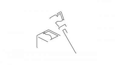 Beyaz arkaplanda siyah çizgi Isometric küp simgesi izole edildi. Geometrik küp katı simge. 3 boyutlu kare işareti. Kutu sembolü. 4K Video hareketli grafik canlandırması.