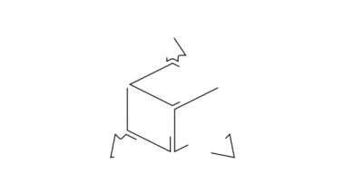 Beyaz arkaplanda siyah çizgi Isometric küp simgesi izole edildi. Geometrik küp katı simge. 3 boyutlu kare işareti. Kutu sembolü. 4K Video hareketli grafik canlandırması.