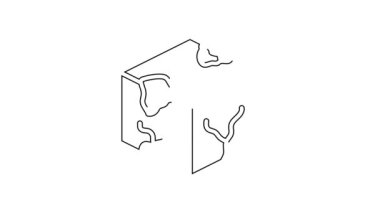Beyaz arkaplanda siyah çizgi Isometric küp simgesi izole edildi. Geometrik küp katı simge. 3 boyutlu kare işareti. Kutu sembolü. 4K Video hareketli grafik canlandırması.