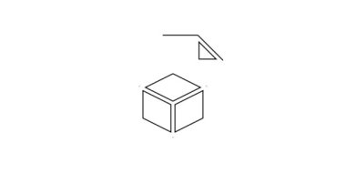 Beyaz arkaplanda siyah çizgi Isometric küp dosya simgesi izole edildi. Geometrik küp katı simge. 3 boyutlu kare işareti. Kutu sembolü. 4K Video hareketli grafik canlandırması.