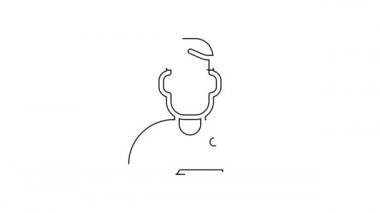 Siyah çizgi büyücü simgesi beyaz arkaplanda izole edildi. 4K Video hareketli grafik canlandırması.