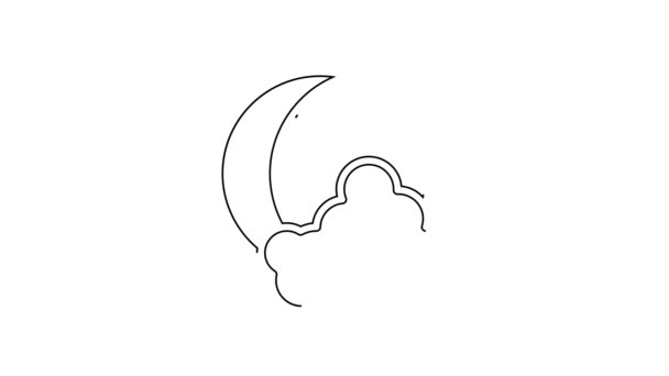 Línea Negra Icono Luna Estrellas Aislado Sobre Fondo Blanco Animación — Vídeos de Stock