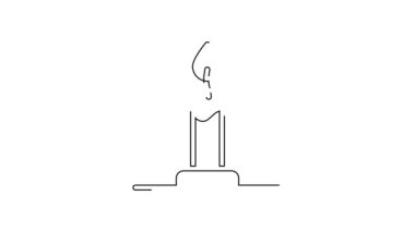 Beyaz arkaplanda izole edilmiş, şamdan simgesinde yanan siyah çizgi. Silindirik mum çubuğu ve yanan ateş. 4K Video hareketli grafik canlandırması.