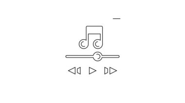 Siyah çizgi müzik çalar simgesi beyaz arkaplanda izole edildi. Taşınabilir müzik cihazı. 4K Video hareketli grafik canlandırması.