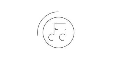 Siyah çizgi müzik notası, ton simgesi beyaz arkaplanda izole edilmiş. 4K Video hareketli grafik canlandırması.