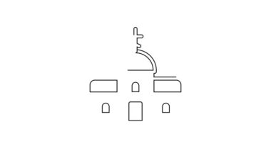 Siyah çizgi kilise binası ikonu beyaz arka planda izole edilmiş. Hıristiyan Kilisesi. Kilisenin dini. 4K Video hareketli grafik canlandırması.