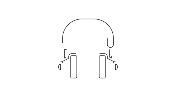 黑线耳机图标隔离在白色背景 听音乐 交流和操作员的概念 4K视频运动图形动画 — 图库视频影像