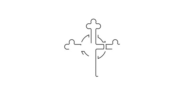 Black Line Christian Cross Icon Isolated White Background Church Cross — Stock Video
