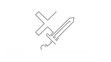 Siyah çizgi Haçlı Seferi simgesi beyaz arkaplanda izole edildi. 4K Video hareketli grafik canlandırması.