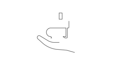 Siyah çizgi kitap bağış simgesi beyaz arkaplanda izole edildi. 4K Video hareketli grafik canlandırması.