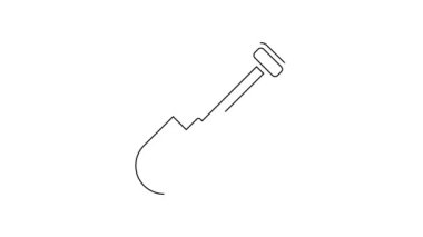 Siyah çizgi kürek simgesi beyaz arkaplanda izole edildi. Bahçe aletleri. Bahçecilik, tarım, çiftçilik aleti. 4K Video hareketli grafik canlandırması.