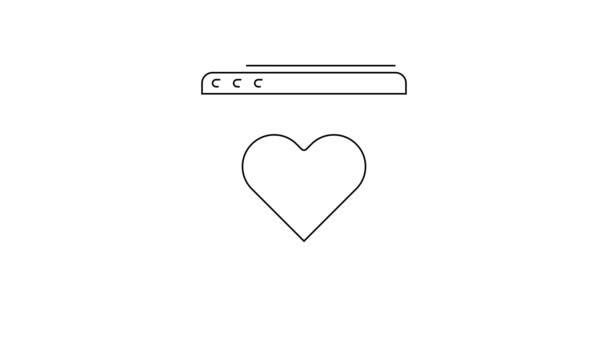 Black Line Dating App Online Laptop Concept Icon Isolated White — стоковое видео