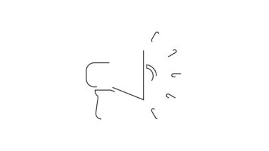 Siyah çizgi Megafon simgesi beyaz arkaplanda izole edildi. Sözcü işareti. 4K Video hareketli grafik canlandırması.