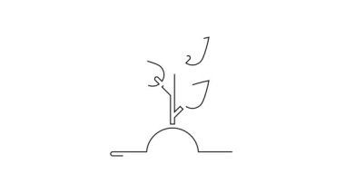 Siyah çizgili gönüllü ekip, beyaz arka planda izole edilmiş ağaç simgesi dikiyor. Bitkileri ve ağaçları koruyan ekolojik koruma. 4K Video hareketli grafik canlandırması.