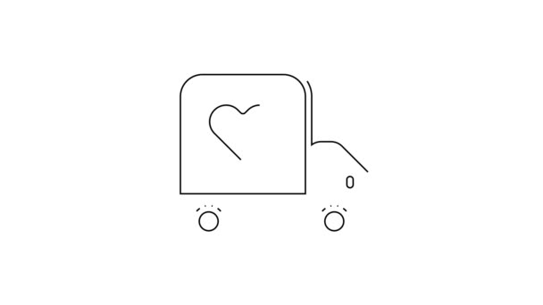 Línea Negra Camión Reparto Con Icono Del Corazón Aislado Sobre — Vídeos de Stock