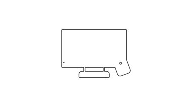 Siyah çizgi Akıllı TV simgesi beyaz arkaplanda izole edildi. Televizyon tabelası. 4K Video hareketli grafik canlandırması.