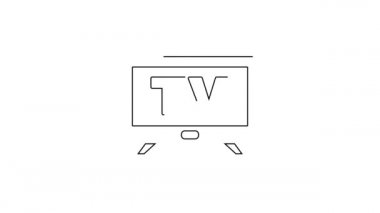 Siyah çizgi Akıllı TV simgesi beyaz arkaplanda izole edildi. Televizyon tabelası. 4K Video hareketli grafik canlandırması.