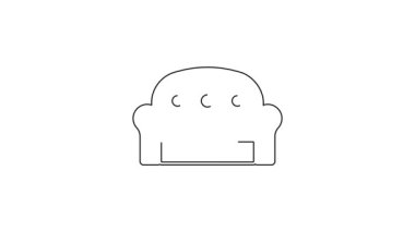 Siyah çizgi kanepe simgesi beyaz arkaplanda izole edildi. 4K Video hareketli grafik canlandırması.