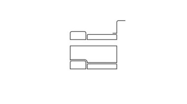Siyah çizgi otel odası yatak ikonu beyaz arka planda izole edilmiş. 4K Video hareketli grafik canlandırması.