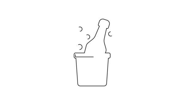 Μαύρη Γραμμή Μπουκάλι Σαμπάνιας Ένα Εικονίδιο Κουβά Πάγου Απομονωμένο Λευκό — Αρχείο Βίντεο