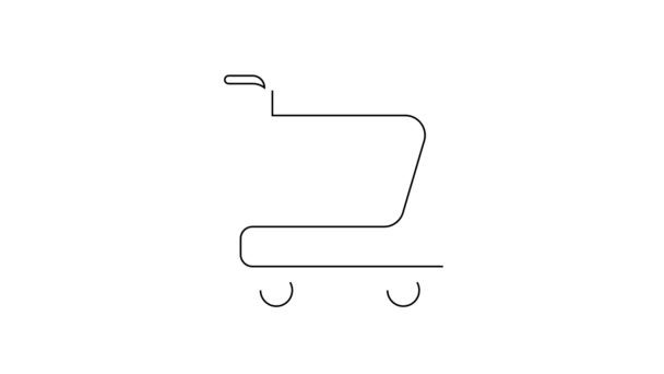 黑线购物车图标隔离在白色背景 网上购物的概念 送货服务标志 超级市场篮子的象征 4K视频运动图形动画 — 图库视频影像