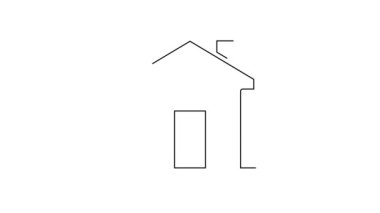 Beyaz arka planda siyah çizgi ev simgesi izole edildi. Emlakçı ya da köy elit sınıfı. 4K Video hareketli grafik canlandırması.