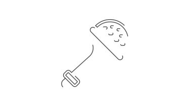 Siyah çizgi Rattle oyuncak ikonu beyaz arka planda izole edildi. Fasulye torbası işareti. 4K Video hareketli grafik canlandırması.