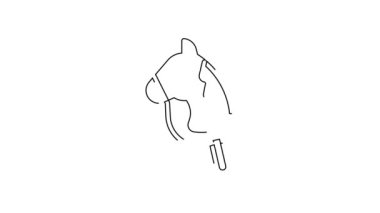 Siyah çizgi oyuncak at ikonu beyaz arkaplanda izole edildi. 4K Video hareketli grafik canlandırması.