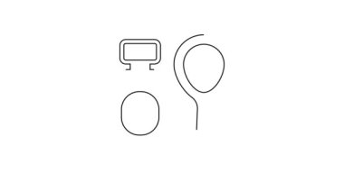 Siyah çizgi sabun köpükleri beyaz arka planda izole edilmiş şişe ikonu. Köpüren sabun çubuğu şişesi. 4K Video hareketli grafik canlandırması.