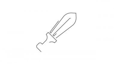 Siyah çizgi kılıç oyuncak ikonu beyaz arkaplanda izole edildi. 4K Video hareketli grafik canlandırması.