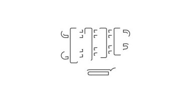 Siyah çizgi ksilofon - 13 tahta çubuklu müzik aleti ve beyaz arka planda izole edilmiş iki perküsyon tokmağı. 4K Video hareketli grafik canlandırması.