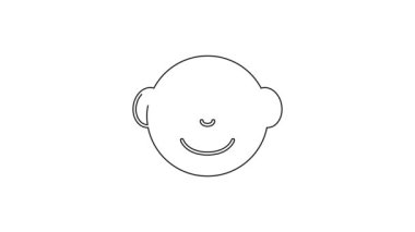 Siyah çizgi Mutlu küçük çocuk baş simgesi beyaz arka planda izole. Erkek bebeğin yüzü. 4K Video hareketli grafik canlandırması.