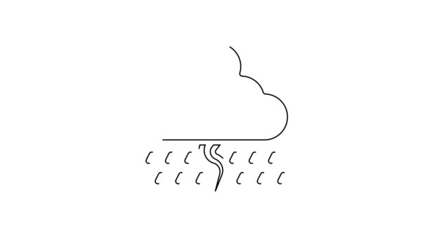 黒い線白い背景に雨と雷のアイコンが隔離された雲 雨滴と雨の雲の降水量 嵐の天気アイコン 4Kビデオモーショングラフィックアニメーション — ストック動画