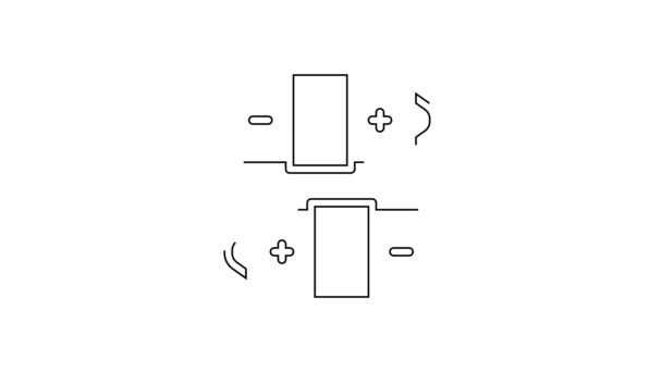 ブラックラインのバッテリーアイコンはホワイトの背景に隔離されています 稲妻のシンボル 4Kビデオモーショングラフィックアニメーション — ストック動画