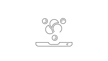 Siyah çizgi kimyasal formül simgesi beyaz arkaplanda izole edildi. Yenilikçi tıp, sağlık, araştırma ve bilim için soyut altıgen. 4K Video hareketli grafik canlandırması.