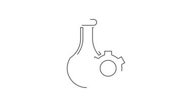 Siyah çizgi test tüpü ve beyaz arka planda izole edilmiş kimyasal test ikonu. Laboratuvar cam levhası. 4K Video hareketli grafik canlandırması.