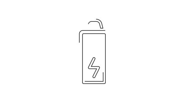ブラックラインのバッテリーアイコンはホワイトの背景に隔離されています 稲妻のシンボル 4Kビデオモーショングラフィックアニメーション — ストック動画