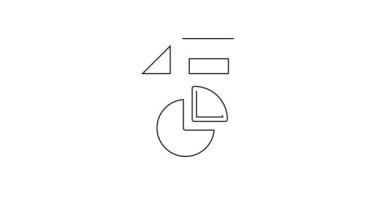 Grafik grafik simgesine sahip siyah çizgi belgesi beyaz arkaplanda izole edildi. Metin dosya simgesini rapor et. Muhasebe tabelası. Denetim, analiz, planlama. 4K Video hareketli grafik canlandırması.