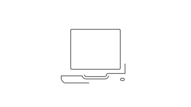 Siyah çizgi dizüstü bilgisayar simgesi beyaz arkaplanda izole edildi. Boş ekran işaretli bilgisayar defteri. 4K Video hareketli grafik canlandırması.