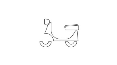 Siyah çizgi Scooter simgesi beyaz arkaplanda izole edildi. 4K Video hareketli grafik canlandırması.